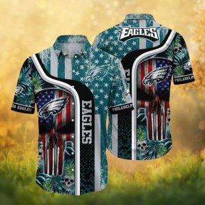 Philadelphia Eagles NFL Punisher Skull American Flag Summer Hawaiian Shirt Philadelphia Eagles NFL Punisher Skull American Flag Summer Hawaiian Shirt