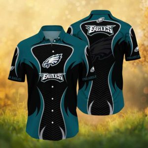 Philadelphia Eagles NFL Wave Pattern Button Down Hawaiian Shirt Midnight Green & Black Philadelphia Eagles NFL Wave Pattern Button Down Hawaiian Shirt Midnight Green & Black
