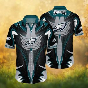 Philadelphia Eagles NFL Winged Logo Abstract Print Button Up Hawaiian Shirt Philadelphia Eagles NFL Winged Logo Abstract Print Button Up Hawaiian Shirt
