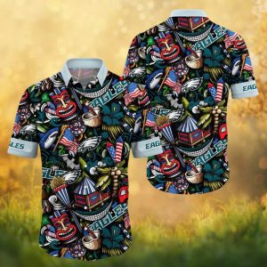 Philadelphia Eagles Patriotic Tiki Doodle Pattern Hawaiian Shirt