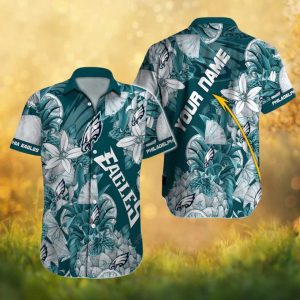 Philadelphia Eagles Personalized Floral Pineapple Teal Tropical Hawaiian Shirt