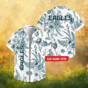 Philadelphia Eagles Personalized White Vintage Botanical Fern Hawaiian Shirt