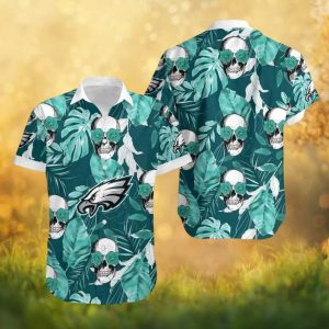 Philadelphia Eagles Rose Eyed Skull & Monstera Leaf Hawaiian Shirt