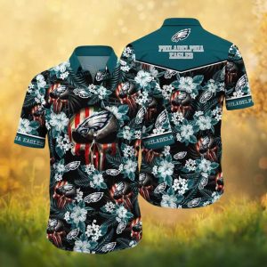 Philadelphia Eagles Skull Flag Floral Print Men's Hawaiian Shirt