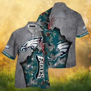 Philadelphia Eagles Stone Wall Crack Tropical Graphic Hawaiian Shirt