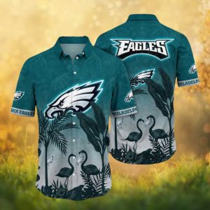 Philadelphia Eagles Sunset Flamingo Tropical Hawaiian Shirt Midnight Green Gradient