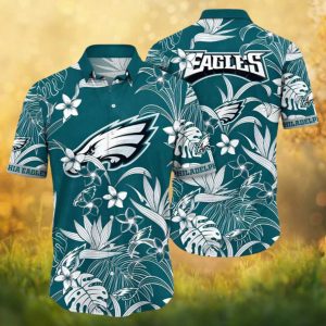 Philadelphia Eagles Teal Floral Hibiscus Tropical Summer Hawaiian Shirt