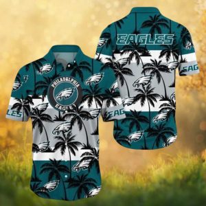 Philadelphia Eagles Teal Sunset Palm Tree Hawaiian Shirt