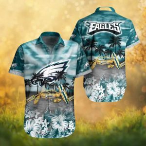 Philadelphia Eagles Tropical Beach Scene Hawaiian Shirt with Canoe