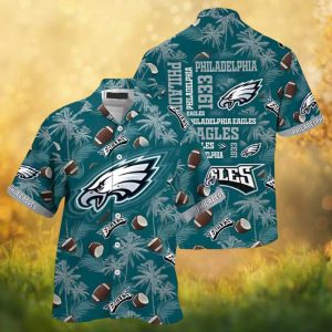 Philadelphia Eagles Tropical Palm Tree & Football Pattern Hawaiian Shirt
