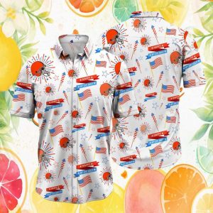 Cleveland Browns 4th of July Independence Day Fireworks White Hawaiian Shirt Cleveland Browns 4th of July Independence Day Fireworks White Hawaiian Shirt