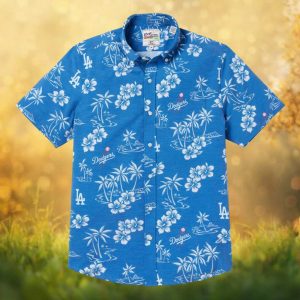 Reyn Spooner MLB Los Angeles Dodgers Hawaiian Shirt Blue Tropical Button Down