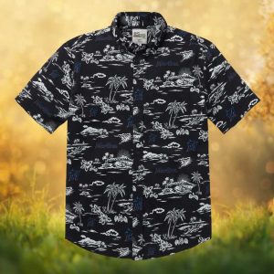 Reyn Spooner MLB Miami Marlins Hawaiian Shirt Black Tropical Island Scenic Print