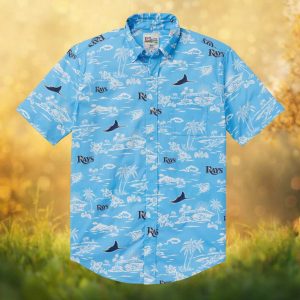 Reyn Spooner MLB Tampa Bay Rays Hawaiian Shirt Light Blue Tropical Manta Ray Print