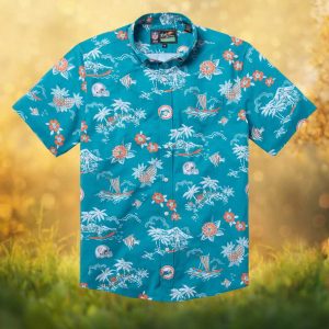 Reyn Spooner Miami Dolphins Teal Tropical Floral NFL Button Up Hawaiian Shirt
