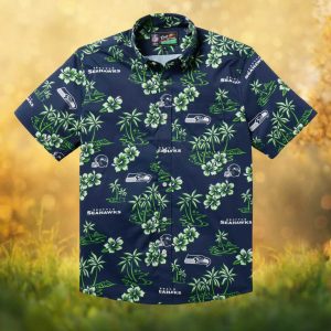 Reyn Spooner NFL Seattle Seahawks Navy & Green Hibiscus Tropical Hawaiian Shirt