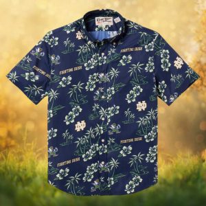 Reyn Spooner Notre Dame Fighting Irish Navy Hibiscus Hawaiian Shirt