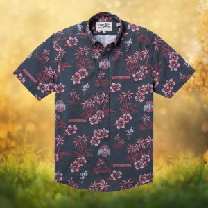 Reyn Spooner Ohio State Buckeyes NCAA Charcoal Floral Hawaiian Shirt