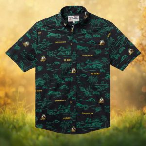 Reyn Spooner Oregon Ducks NCAA Black & Green Go Ducks Hawaiian Shirt