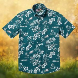 Reyn Spooner Philadelphia Eagles Midnight Green Hibiscus Print Hawaiian Shirt