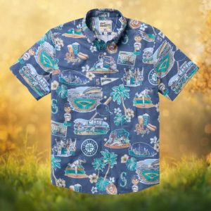 Reyn Spooner Seattle Mariners Navy Scenic Stadium Print Hawaiian Shirt