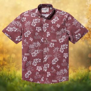 Reyn Spooner Texas A&M Aggies NCAA Maroon Tropical Palm Hawaiian Shirt