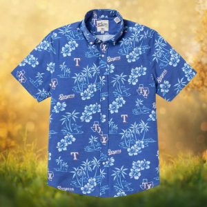 Reyn Spooner Texas Rangers MLB World Series Champs Tropical Blue Hawaiian Shirt
