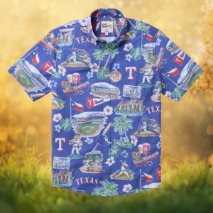 Reyn Spooner Texas Rangers Royal Blue Scenic Baseball Hawaiian Shirt