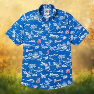Reyn Spooner x MLB Atlanta Braves Royal Blue Cooperstown Vintage Scenic Hawaiian Shirt