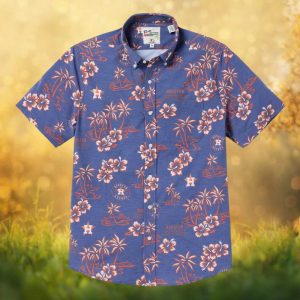 Reyn Spooner x MLB Houston Astros Blue Star & Hibiscus Print Button Up Hawaiian Shirt
