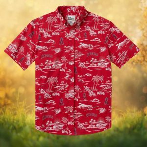 Reyn Spooner x MLB Los Angeles Angels Red Tropical Scenic Button Down Hawaiian Shirt