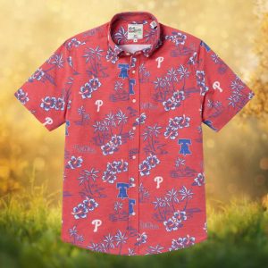 Reyn Spooner x MLB Philadelphia Phillies Red Liberty Bell Floral Hawaiian Shirt