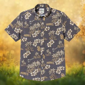 Reyn Spooner x MLB San Diego Padres Charcoal & Gold Tropical Hibiscus Hawaiian Shirt