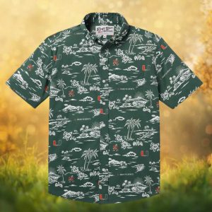 Reyn Spooner x NCAA Miami Hurricanes Tropical Hawaiian Shirt Dark Green