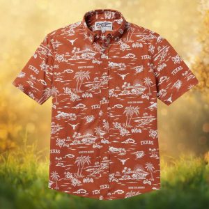 Reyn Spooner x NCAA Texas Longhorns Tropical Hawaiian Shirt Burnt Orange