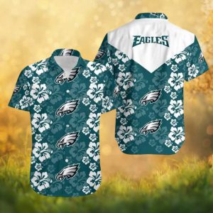 Philadelphia Eagles Two Tone White Yoke Floral Print Hawaiian Shirt