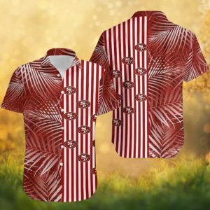 San Francisco 49ers Tropical Palm Leaf Vertical Stripe Hawaiian Shirt