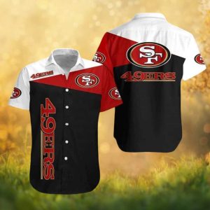 San Francisco 49ers Classic Colorblock Black Red White Button Down Hawaiian Shirt San Francisco 49ers Classic Colorblock Black Red White Button Down Hawaiian Shirt