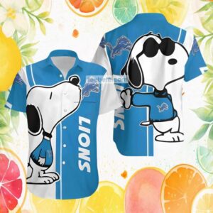 Snoopy Cool Joe Detroit Lions NFL Blue Stripe Beach Hawaiian Shirt