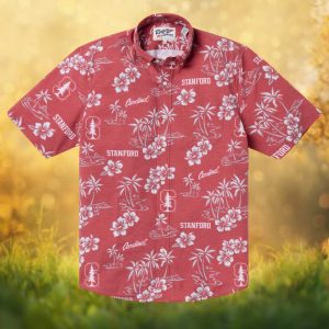 Stanford Cardinal NCAA Collegiate Floral Hibiscus Button Down Hawaiian Shirt