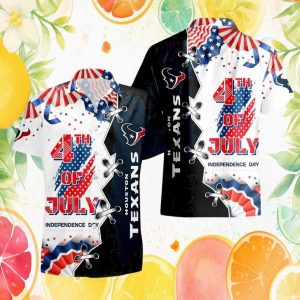 Houston Texans 4th of July Independence Day Patriot Split Design Button Down Hawaiian Shirt Houston Texans 4th of July Independence Day Patriot Split Design Button Down Hawaiian Shirt