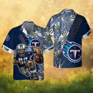 Tennessee Titans Aggressive Mascot Graphic Leaf Print NFL Game Day Hawaiian Shirt