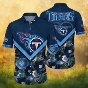Tennessee Titans Blue Floral V Graphic Tropical Hawaiian Shirt