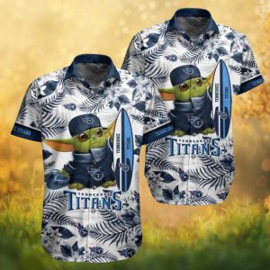 Tennessee Titans NFL Baby Yoda (Grogu) Surfing Tropical Hawaiian Shirt