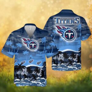 Tennessee Titans NFL Blue Ocean Sunset Palm Tree Beach Hawaiian Shirt