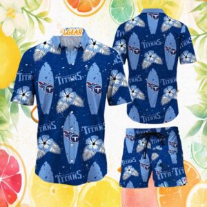 Tennessee Titans NFL Blue Surfboard Floral Hawaiian Shirt and Shorts Set
