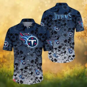 Tennessee Titans NFL Floral Skull Pattern Dark Navy Hawaiian Shirt