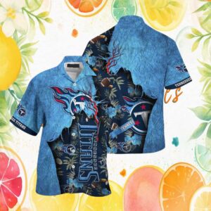 Tennessee Titans NFL Torn Rock & Tropical Floral Hawaiian Shirt Tennessee Titans NFL Torn Rock & Tropical Floral Hawaiian Shirt