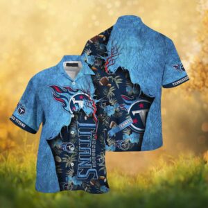 Tennessee Titans NFL Torn Rock & Tropical Floral Hawaiian Shirt