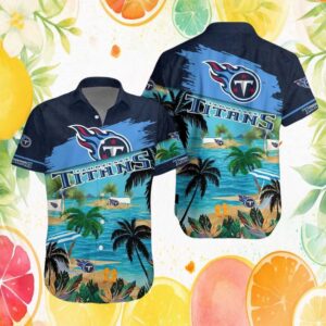 Tennessee Titans Navy Tropical Beach Stripe NFL Hawaiian Shirt Tennessee Titans Navy Tropical Beach Stripe NFL Hawaiian Shirt